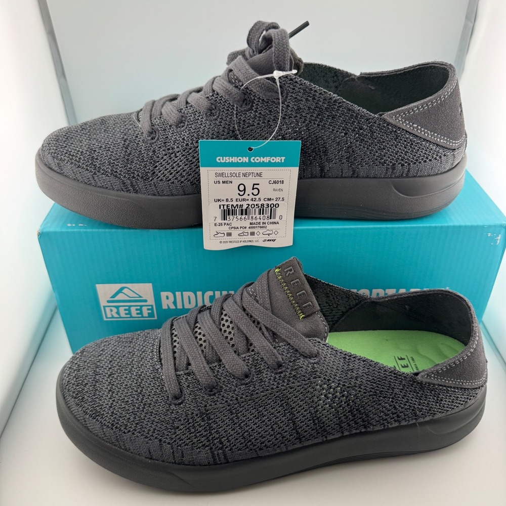 Reef Swellsole Neptune Mens 9.5 Raven Gray New Knit Comfort Sneakers CJ6018